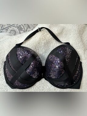 Victoria's Secret Black & Purple Sequin Push-Up Bombshell Bra Fashion show 40DD